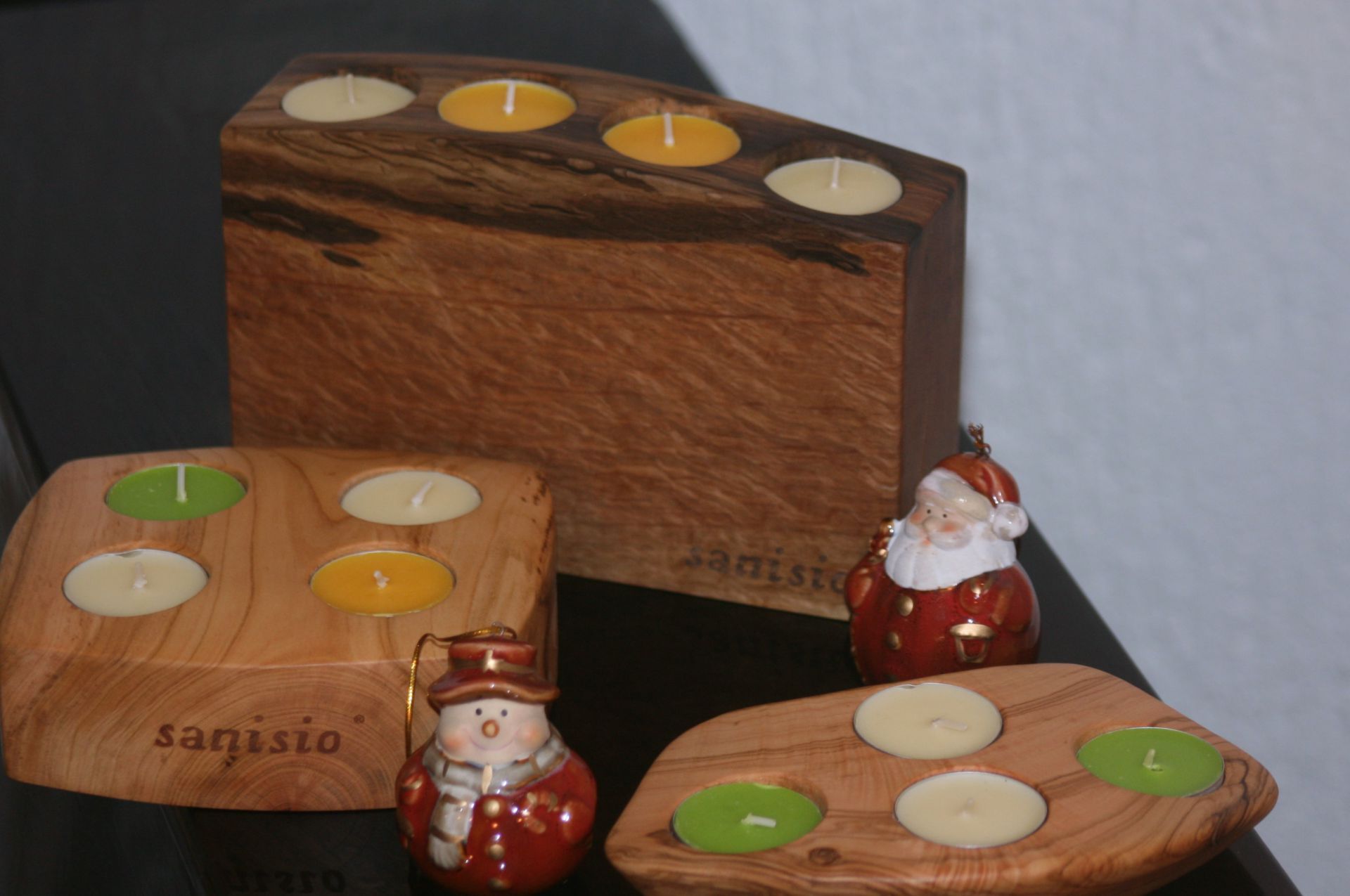 sacral wooden design sanisio unique candle holder Advent black holm oak apricot olive wood