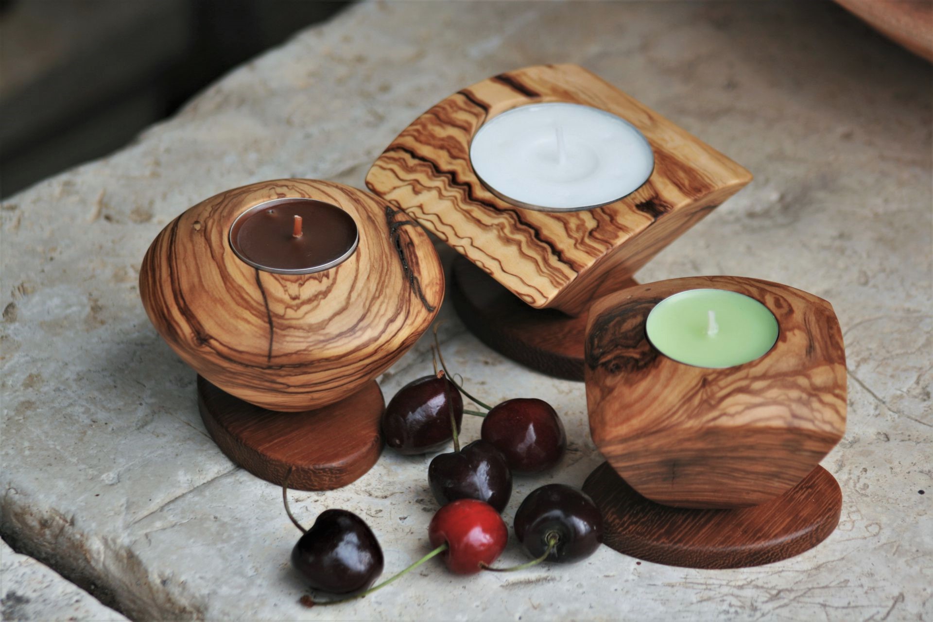 wooden home details candle holders olive wood & iroko
