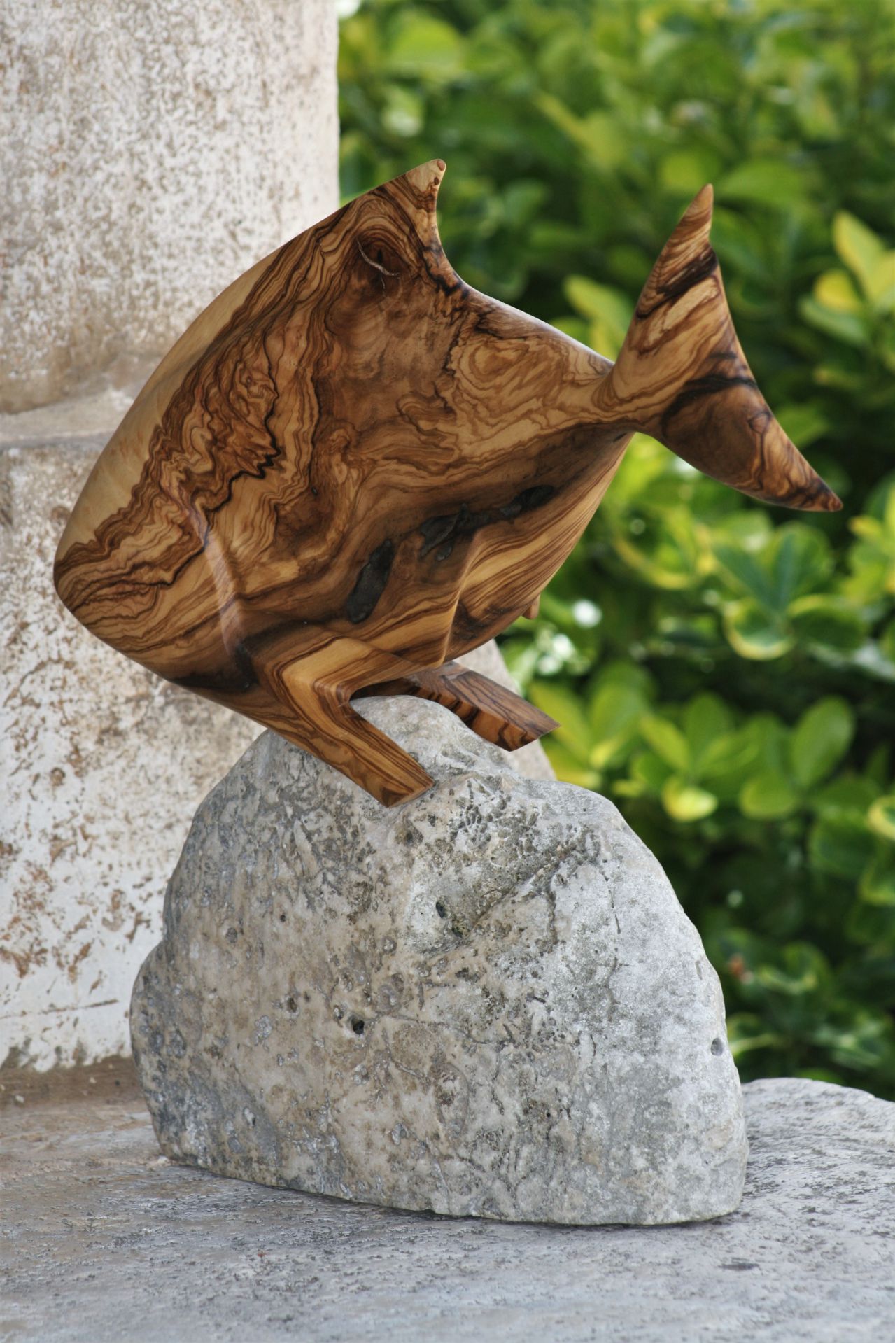wood sculptures art olive wood sea stone handmade unique artist design Fish