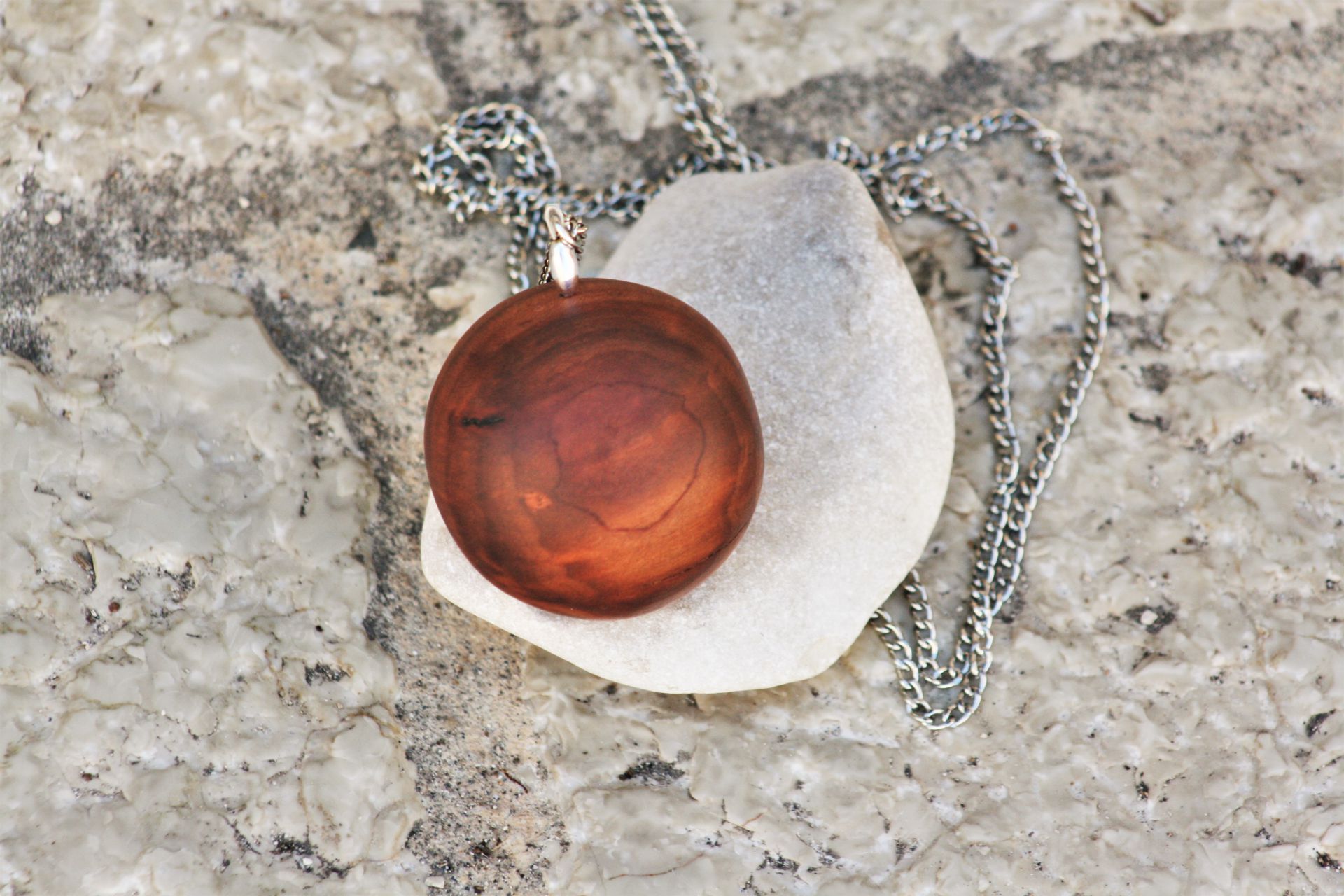 cherry plum wood jewellery necklace pendant Globe unique handmade sanisio design