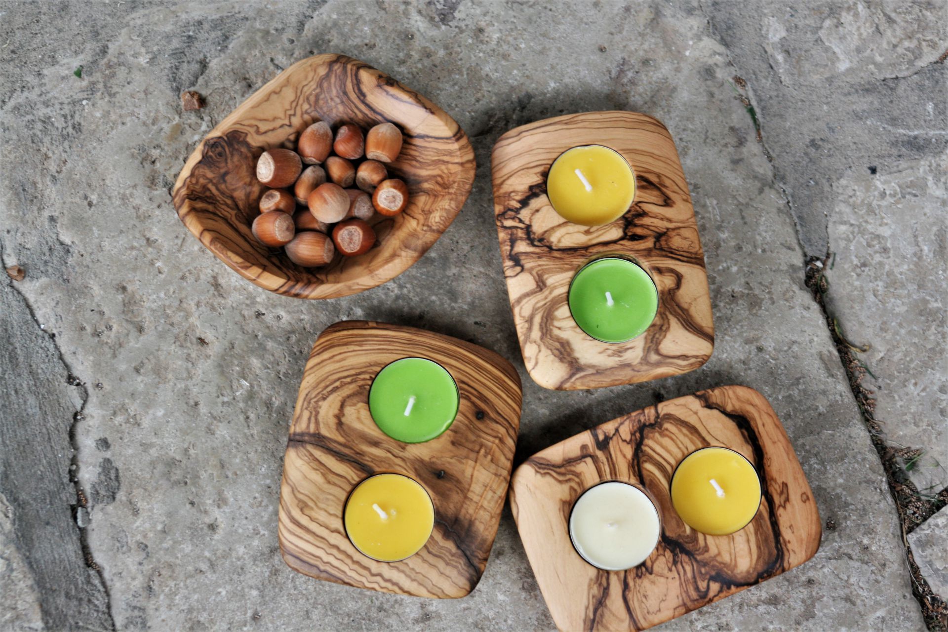 wooden home details olive wood double candle holders