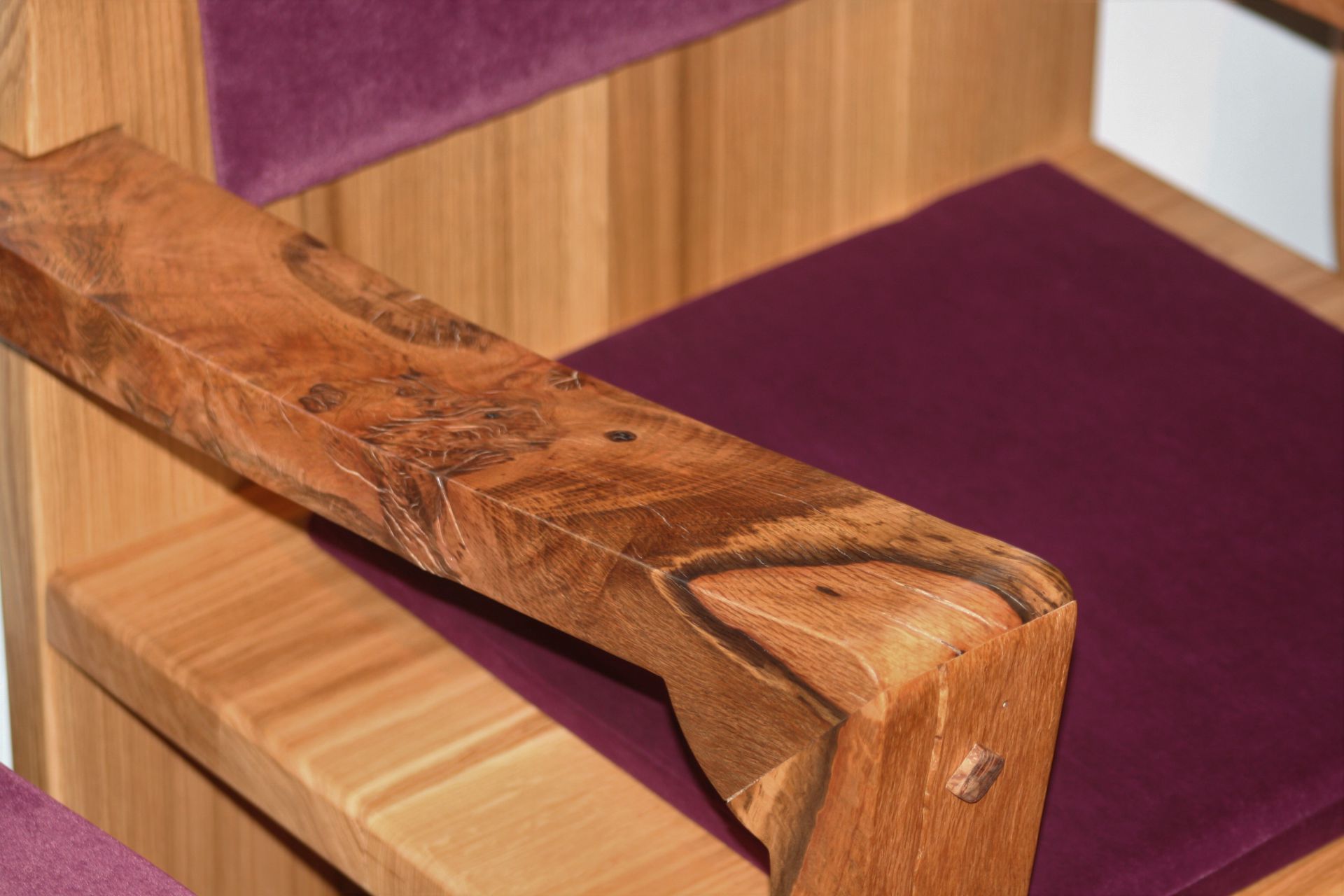 sacral wooden design Fazana church chair detail armrest sanisio